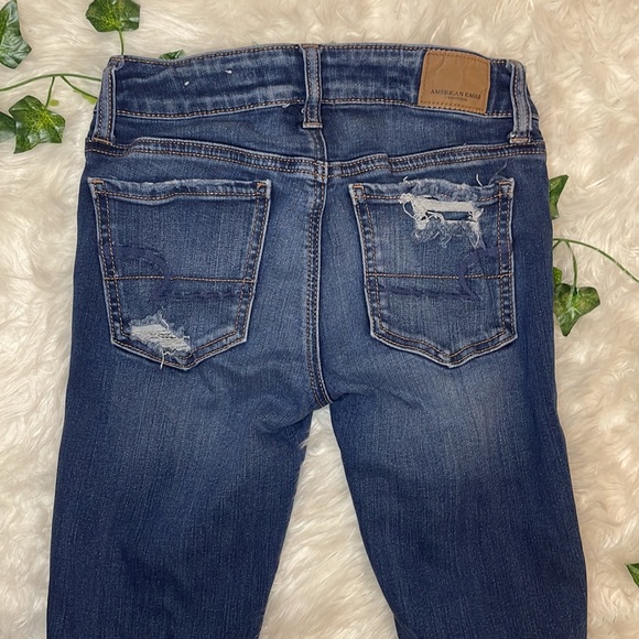 AMERICAN EAGLE SUPER STRETCH DESTRUCTED JEGGING • SIZE 0 LONG • DARK WASH - Picture 5 of 11